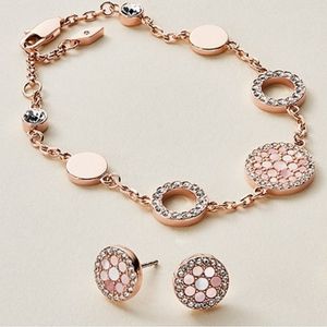NWT FOSSIL Rose Gold Earrings & Bracelet Set